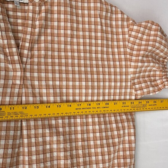 Madewell Crinkle Cotton Bubble-Sleeve Popover Check Fauna‎ Flowy Shirt Women XL - Picture 12 of 15